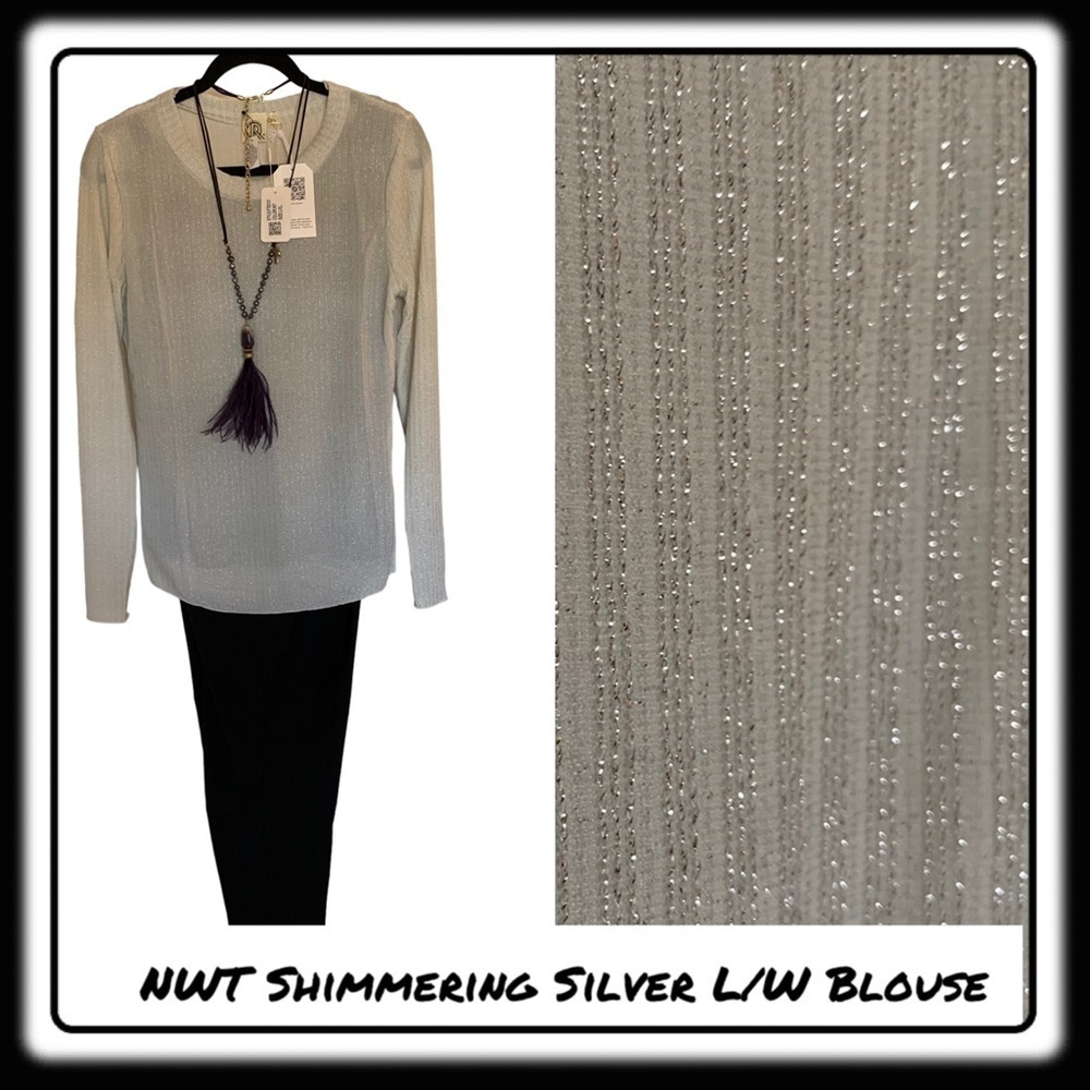 NWT Shimmering Silver blouse. Small / Medium. Thin & Lightweight for spring